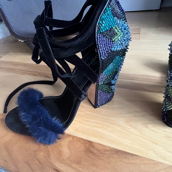 Sergio Rossi Black and Blue Beaded Heels